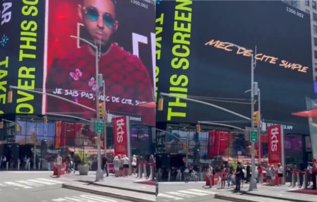 Naps annonce la sortie de son nouvel album « Mec de cité simple » sur un écran géant à Manhattan