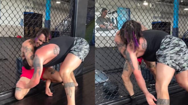 Lil Pump parvient à mettre au sol Colby Covington lors d’un entraînement