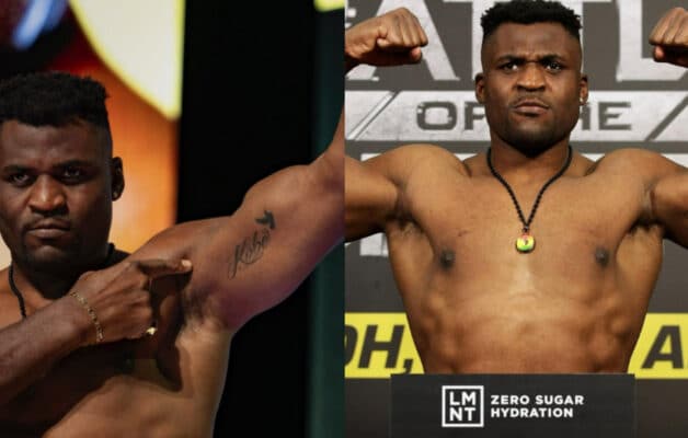 Francis Ngannou rend hommage à son fils lors de la pesée avant son combat contre Renan Ferreira